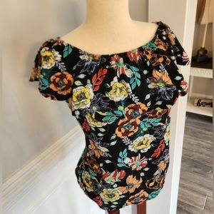 Wishful Black Tropical Floral Blouse Size Lg
